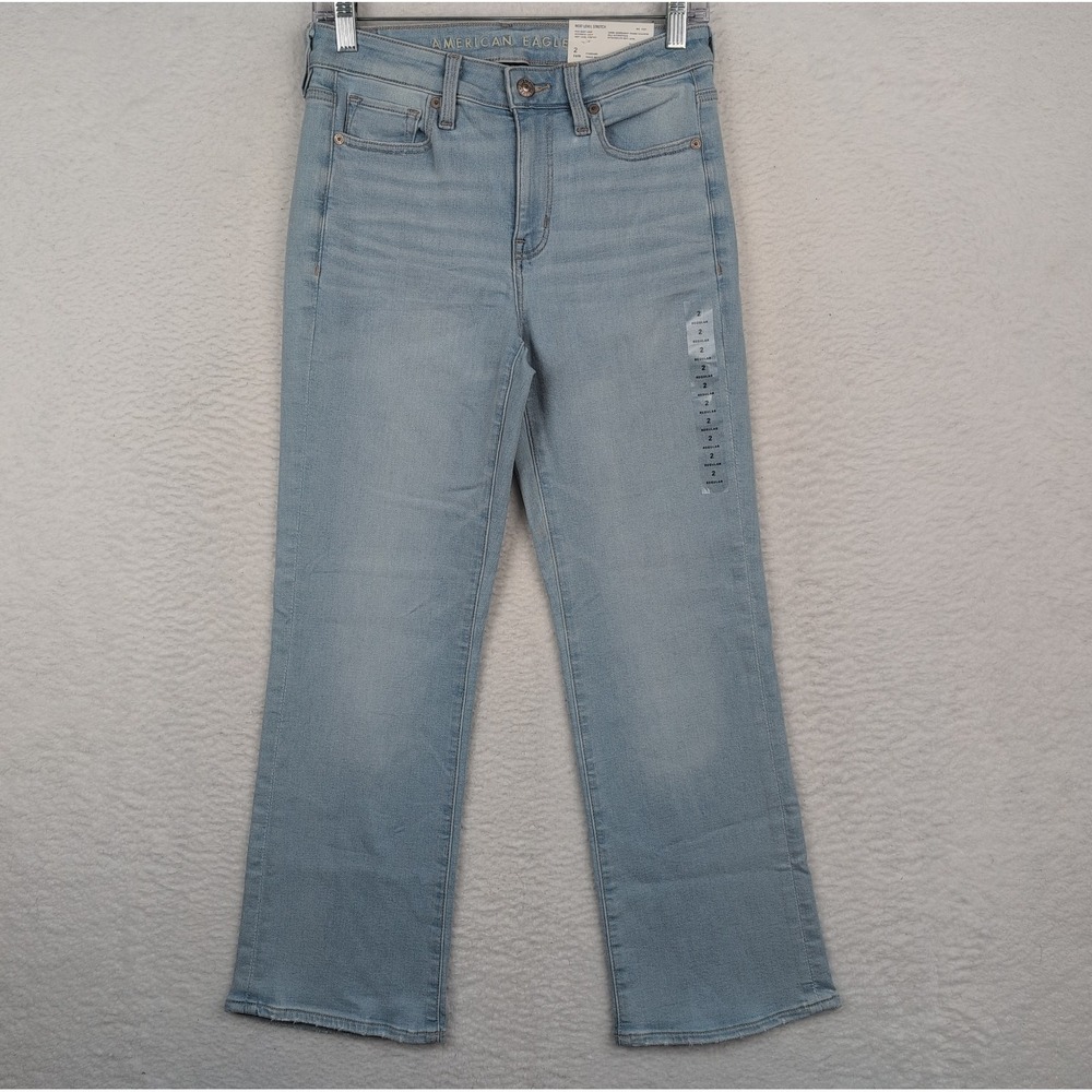 NWT American Eagle Kick Boot‎ Crop Jeans Women's Size 2 Light Wash Stretch